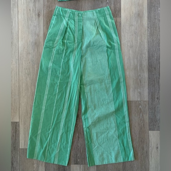 FREE PEOPLE SET Casual Friday Green Stripe Pants & Tank Top - Picture 9 of 16